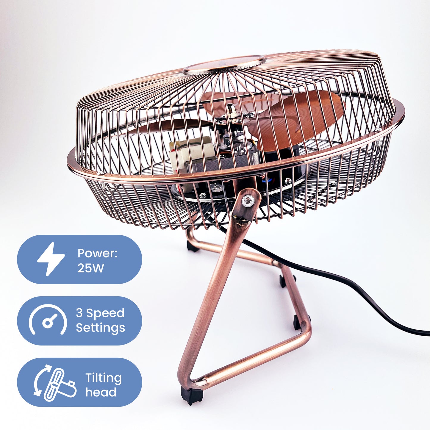 Schallen Copper Small Metal High Velocity Cold Air Circulator Adjustable Floor Fan - 9"