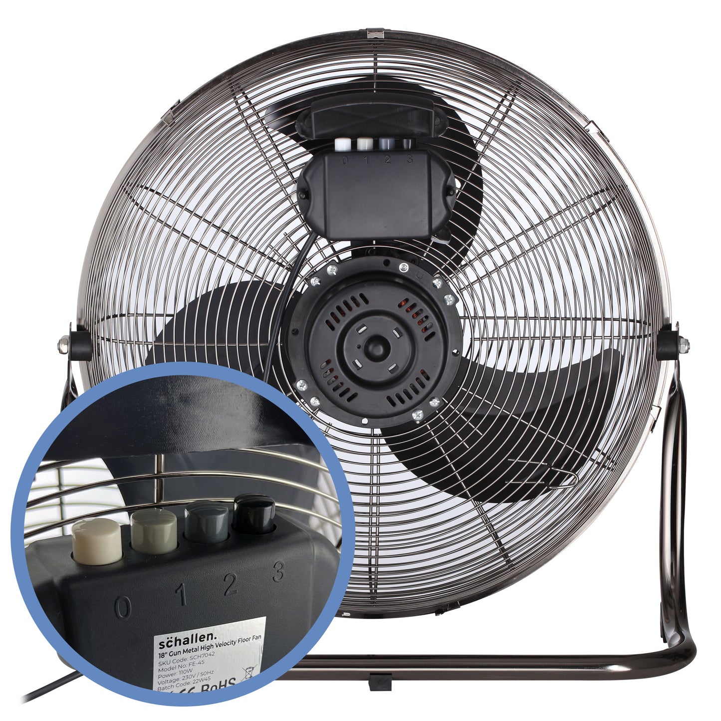 Schallen Gunmetal Black Metal High Velocity Cold Air Circulator Adjustable Floor Fan - 18"