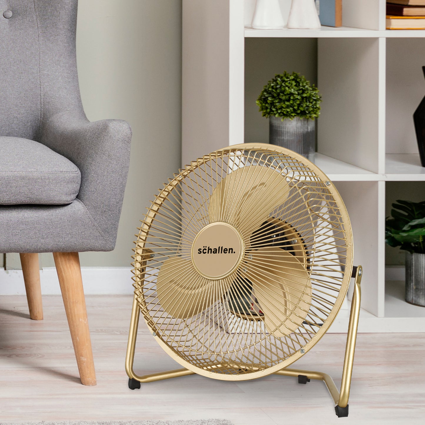 Schallen Champagne Gold Small Metal High Velocity Cold Air Circulator Adjustable Floor Fan - 9"
