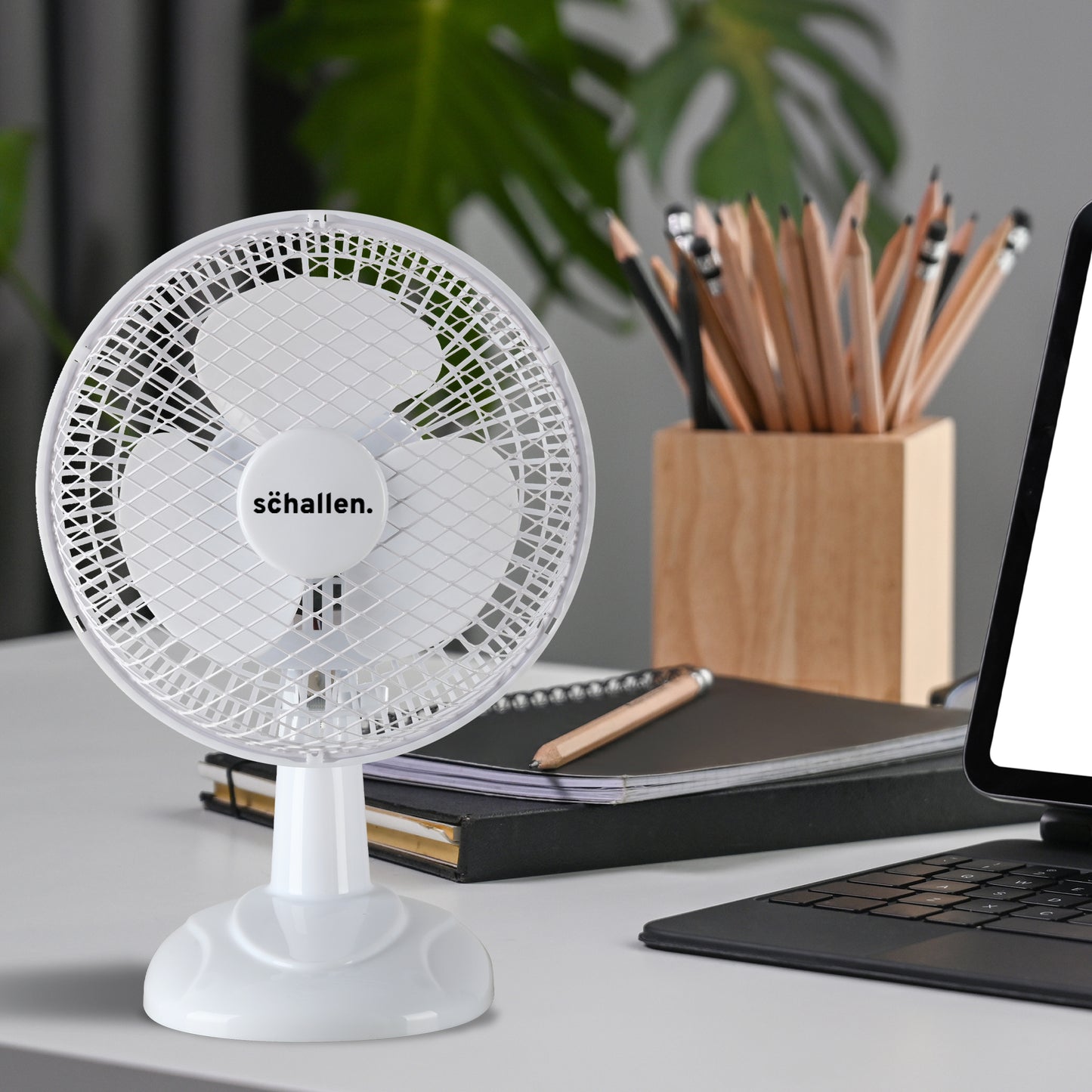 Schallen 6" Small Electric Modern Portable Air Cooling Fan with Tilt Feature - White