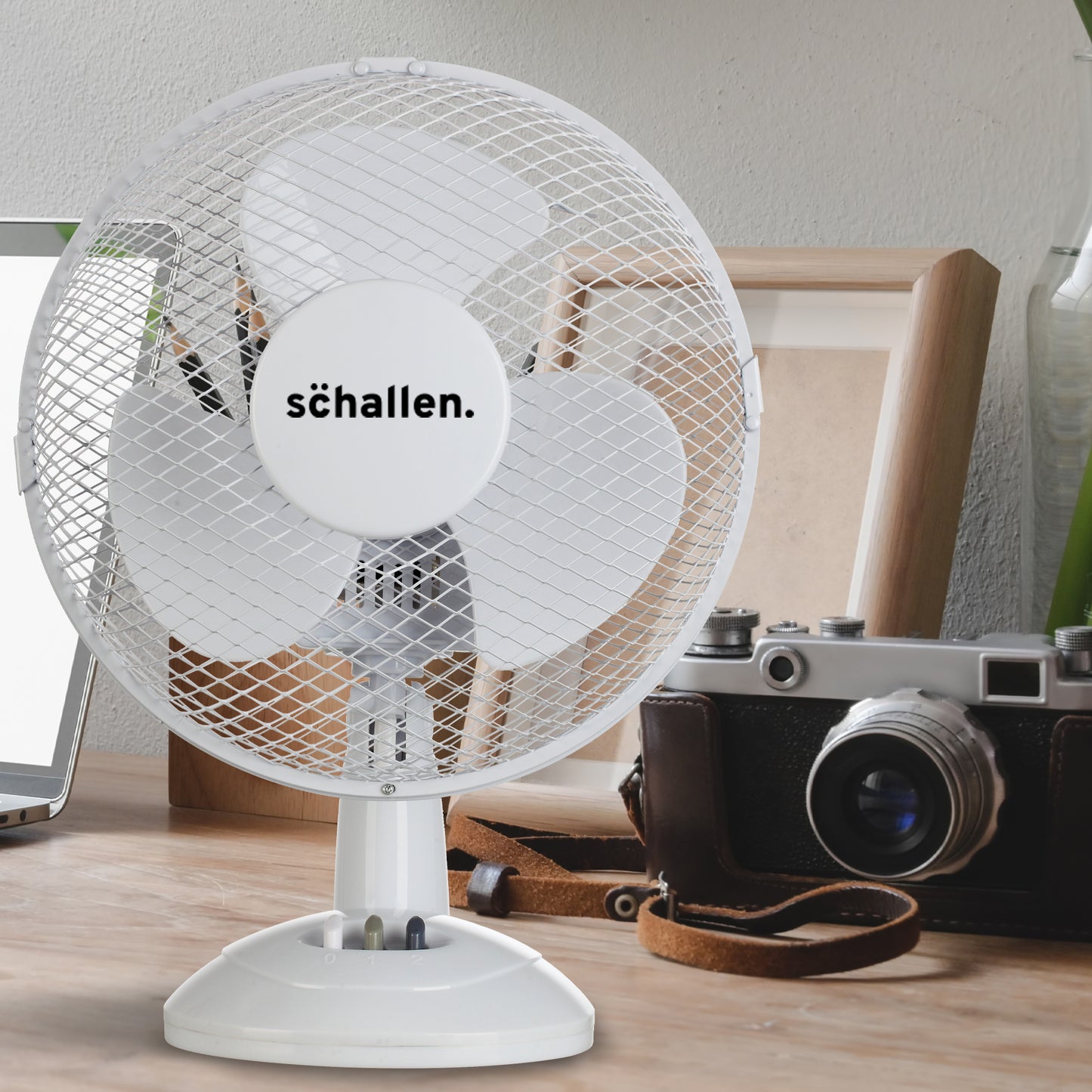 Schallen Small 9" Portable Desk Table Oscillating Cooling Fan with 2 Speed Setting - White