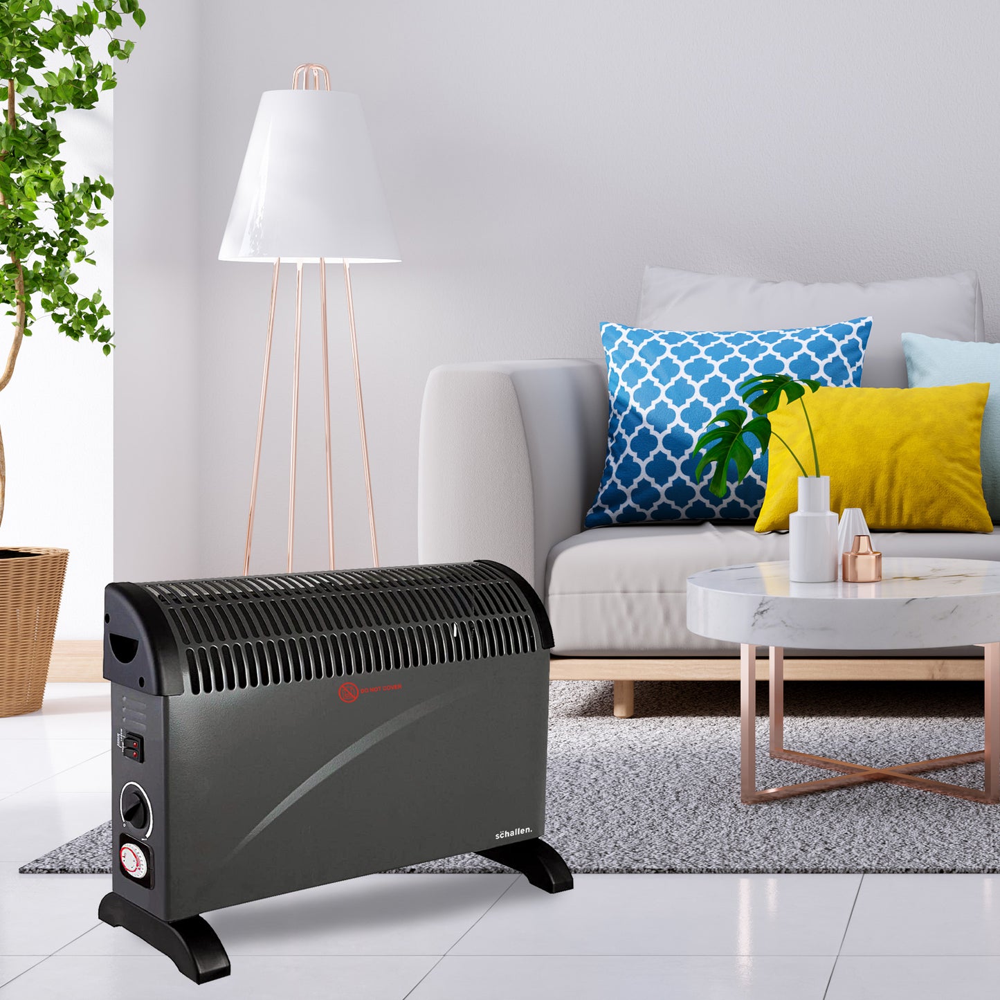 Schallen Black 2000W Electric Convector Radiator Heater with Timer