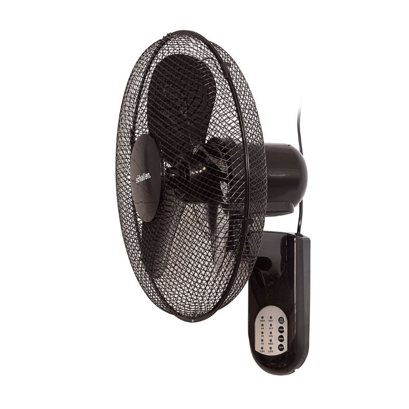 Schallen Black 16" Oscillating Wall Mounted Air Cool Fan with 3 Speed Settings, Timer & Remote Control