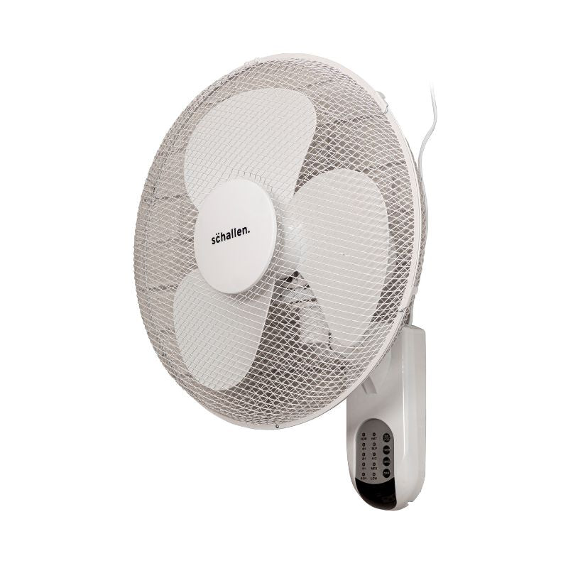 Schallen White 16" Oscillating Wall Mounted Air Cool Fan with 3 Speed Settings, Timer & Remote Control