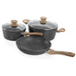 Schallen  5 Pcs Grey Marble Non Stick Cookware Frying Pan Saucepan Pot Set with Wooden Handle - Anthracite