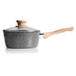 Schallen  5 Pcs Grey Marble Non Stick Cookware Frying Pan Saucepan Pot Set with Wooden Handle - Anthracite