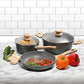 Schallen  5 Pcs Grey Marble Non Stick Cookware Frying Pan Saucepan Pot Set with Wooden Handle - Anthracite