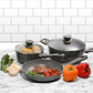 Schallen 5 Pcs Grey Marble Non Stick Cookware Frying Pan Saucepan Pot Set with Black Handle - Anthracite