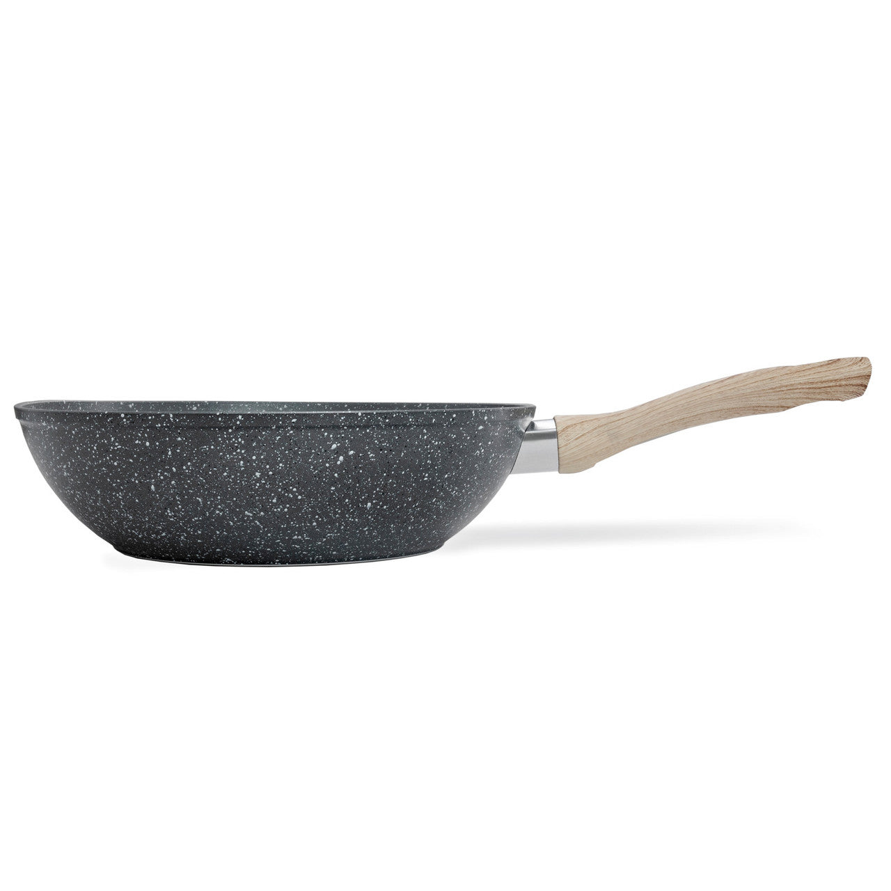 Schallen Non Stick Grey Marble Induction Electric Gas WOK Deep Frying Pan with Wooden Handle