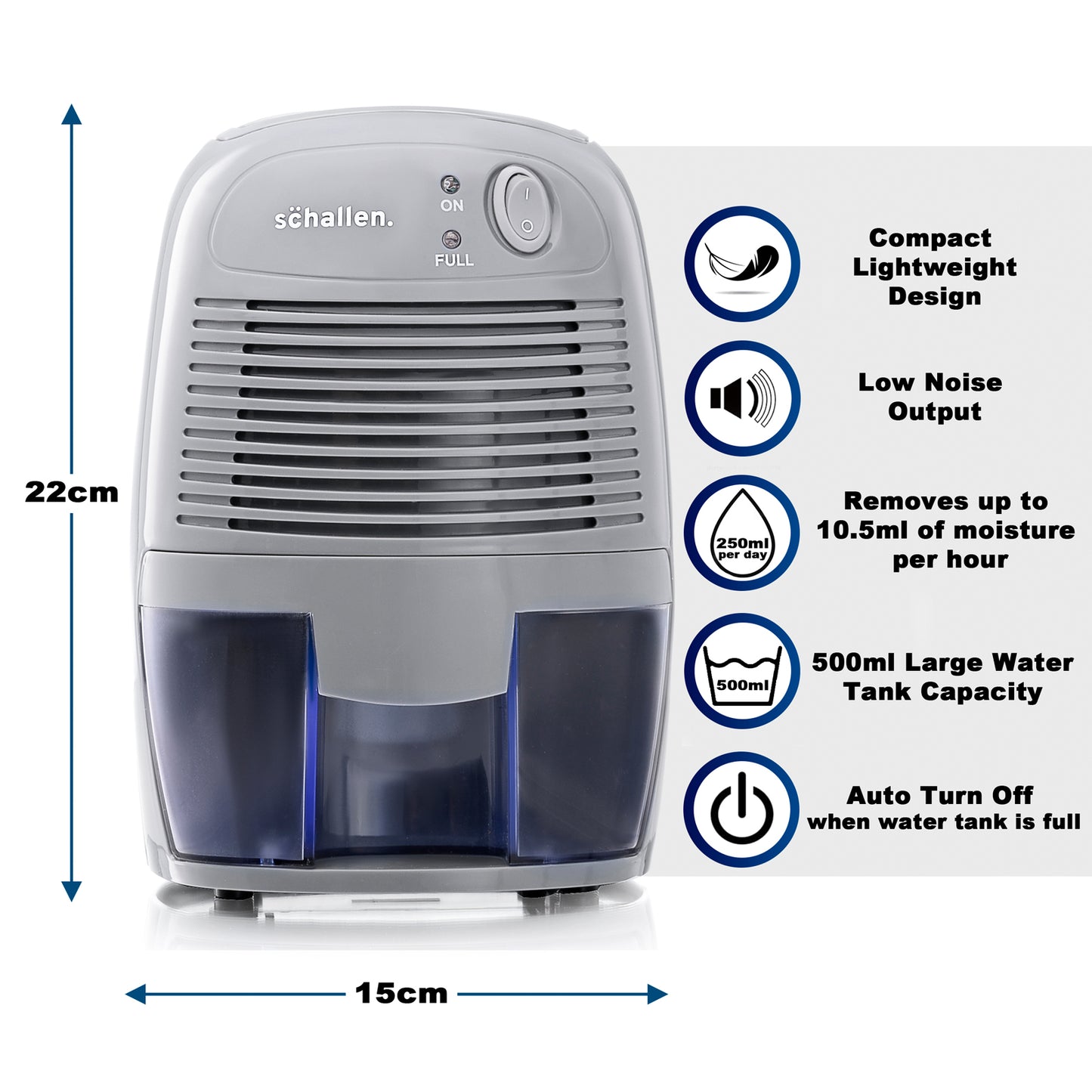 Schallen Grey 500ml Mini Portable Compact Air Dehumidifier