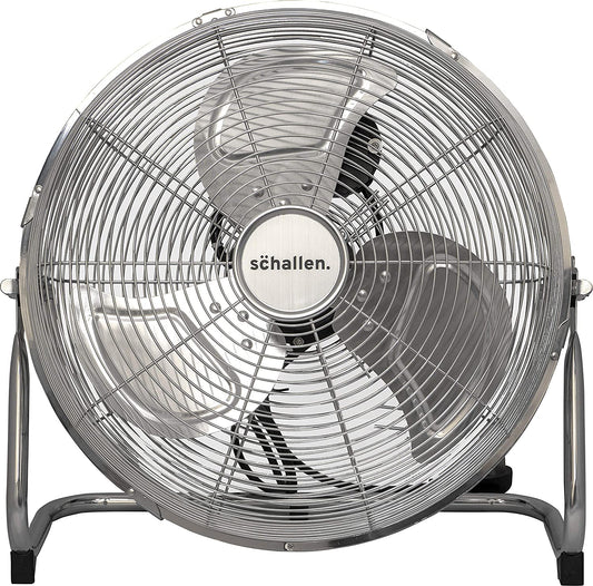 Schallen Chrome Silver Metal High Velocity Cold Air Circulator Adjustable Floor Fan - 14"