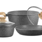 Schallen  5 Pcs Grey Marble Non Stick Cookware Frying Pan Saucepan Pot Set with Wooden Handle - Anthracite
