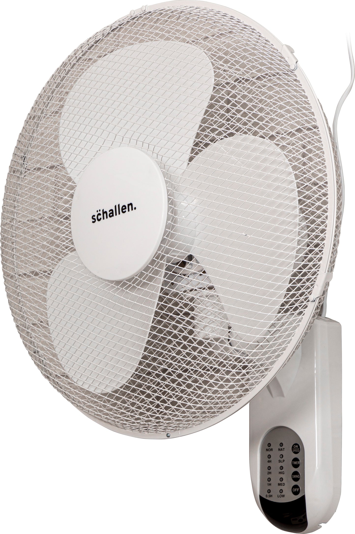 Schallen White 16" Oscillating Wall Mounted Air Cool Fan with 3 Speed Settings, Timer & Remote Control