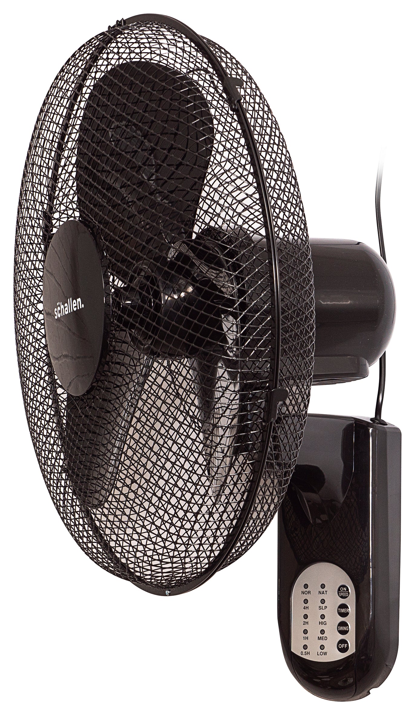 Schallen Black 16" Oscillating Wall Mounted Air Cool Fan with 3 Speed Settings, Timer & Remote Control