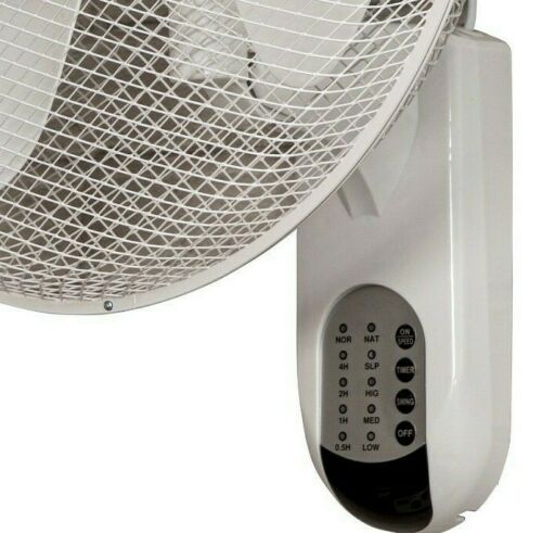 Schallen White 16" Oscillating Wall Mounted Air Cool Fan with 3 Speed Settings, Timer & Remote Control