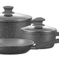 Schallen 5 Pcs Grey Marble Non Stick Cookware Frying Pan Saucepan Pot Set with Black Handle - Anthracite